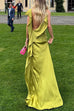 Margovil High Slit Back Drape Cascading Satin Maxi Cami Dress