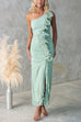 Margovil One Shoulder Slit Ruched Ruffle Mesh Maxi Dress