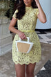 Margovil Mockneck Short Sleeves Hollow Out Lace Mini Dress