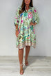 Margovil Button Up Long Sleeves Floral Print Satin Shirt Dress