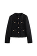 Button Up Frayed Hem Short Tweed Jacket