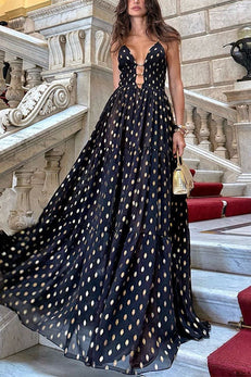 Margovil Cut Out Polka Dot Tiered Swing Maxi Cami Dress