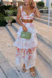 Floral Print Crop Cami Top and Ruffle Layered Maxi Skirt Set