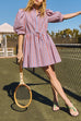 Puff Sleeves Button Up Drawstring Waist Gingham Mini Dress