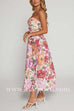 Spaghetti Strap High Waist Floral Print Midi Dress