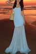 Margovil Strapless Mesh Splice Bodycon Maxi Dress