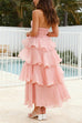 Margovil Strapless Empire Waist Ruffle Layered Maxi Dress