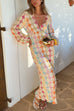 Margovil V Neck Lantern Sleeves Geometric Print Maxi Dress