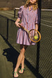 Puff Sleeves Button Up Drawstring Waist Gingham Mini Dress