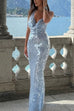 Margovil Halter Cowl Neck Open Back Sequin Maxi Party Dress