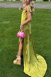Margovil High Slit Back Drape Cascading Satin Maxi Cami Dress