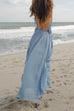 Margovil Halter Backless Ruffle Top and Elastic Waist Pleated Maxi Skirt Set