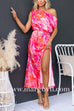 One Shoulder Tie Waist Slit Tie Dye Maxi Dress