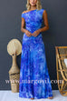 Asymmetric Shoulder Ruched Waist Floral Print Maxi Dress