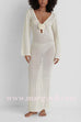 Margovil V Neck Long Sleeves Backless Crochet Hollow Out Knit Maxi Dress
