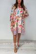 Margovil Button Up Long Sleeves Floral Print Satin Shirt Dress