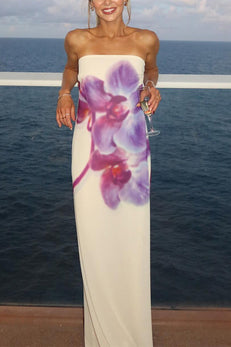 Margovil Elegant Strapless Floral Print Maxi Dress