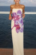 Margovil Elegant Strapless Floral Print Maxi Dress