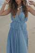 Margovil Halter Backless Ruffle Top and Elastic Waist Pleated Maxi Skirt Set