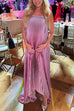 Margovil Strapless Tube Gradient Ombre Satin Maxi Party Dress