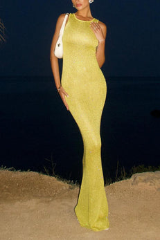 Margovil Round Neck Sleeveless Bodycon Glitter Maxi Party Dress