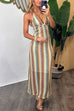 Margovil Halter V Neck Backless Color Block Crochet Maxi Dress