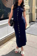 Margovil Sleeveless Button Down Slit Ribbed Knit Maxi Dress