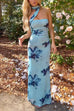 Margovil Strapless Floral Print Mesh Bodycon Maxi Dress
