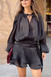 Margovil Long Sleeves Lace-up Tie Waist Ruffle Mini Dress