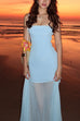 Margovil Strapless Mesh Splice Bodycon Maxi Dress