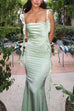 Margovil Open Back Draped Frill Bodycon Satin Maxi Cami Dress