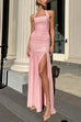 Halter Ruched Splice High Slit Flare Maxi Dress