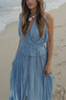 Margovil Halter Backless Ruffle Top and Elastic Waist Pleated Maxi Skirt Set
