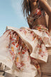 Floral Print Crop Cami Top and Ruffle Layered Maxi Skirt Set