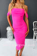 Solid Off Shoulder Ruched Midi Bodycon Dress