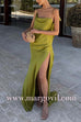 Margovil High Slit Back Drape Cascading Satin Maxi Cami Dress