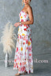 Strapless Floral Print Splice Flare Maxi Dress