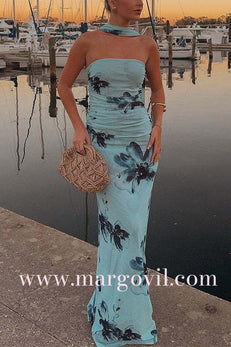 Margovil Strapless Tube Floral Print Bodycon Maxi Dress