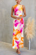 Sleeveless Open Back Waisted Floral Print Maxi Dress