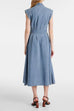 Collared Cap Sleeves Button Down Denim Midi Dress
