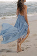 Margovil Halter Backless Ruffle Top and Elastic Waist Pleated Maxi Skirt Set