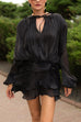Margovil Long Sleeves Lace-up Tie Waist Ruffle Mini Dress