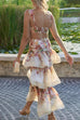 Floral Print Crop Cami Top and Ruffle Layered Maxi Skirt Set
