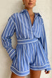 Margovil Striped Long Sleeves Curve Hem Shirt and High Rise Shorts Set