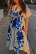 Short Sleeves Button Down Waisted Print Midi Dress