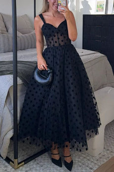 Margovil V Neck Mesh Polka Dot A-line Midi Cami Dress