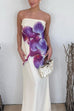Margovil Elegant Strapless Floral Print Maxi Dress