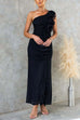 Margovil One Shoulder Slit Ruched Ruffle Mesh Maxi Dress