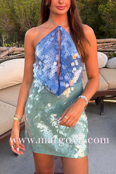 Margovil Halter Sleeveless Cut Out Sequin Mini Party Dress