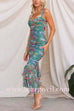 Margovil Mesh Overlay Ruched Floral Bodycon Midi Cami Dress